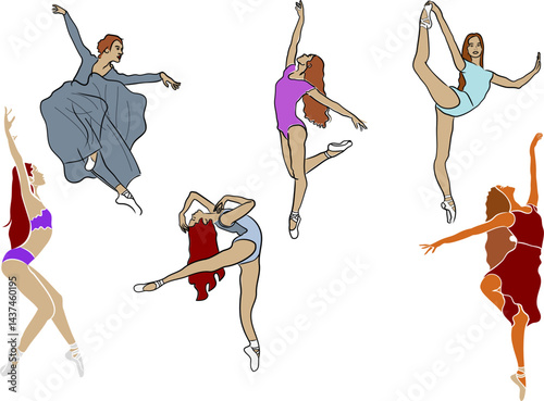 set of illustrations of women dancing