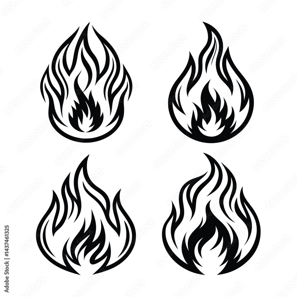 fire flame silhouette icon set fire flame silhouette icon set