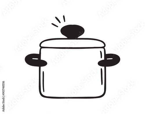 cooking pot icon doodle hand drawn. Outline drawing cooking pot line clipart symbol