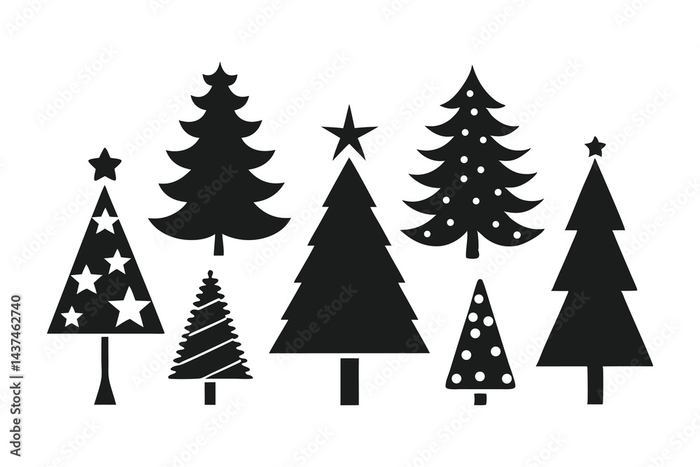Christmas Tree Silhouette Set in Black and White Christmas Tree Silhouette Set in Black and White