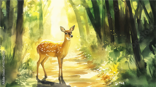 Vector illustration, watercolor painting of deer in the wild