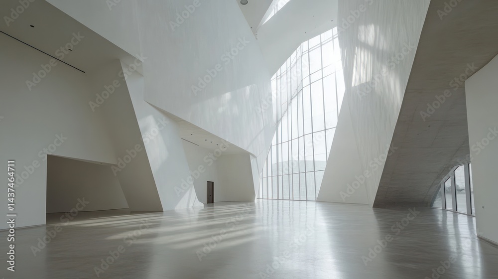 Modern, light-filled interior space with geometric forms. Modern, light-filled interior space with geometric forms.
