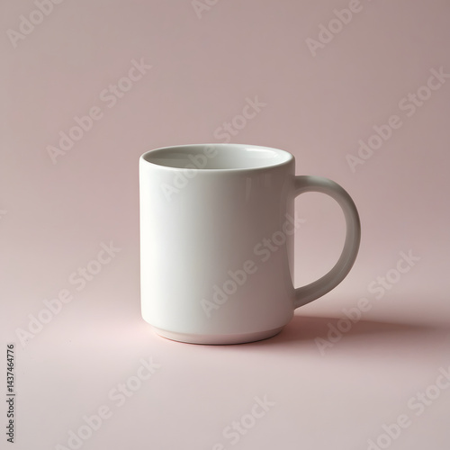 A white mug mockup on a lite pink background