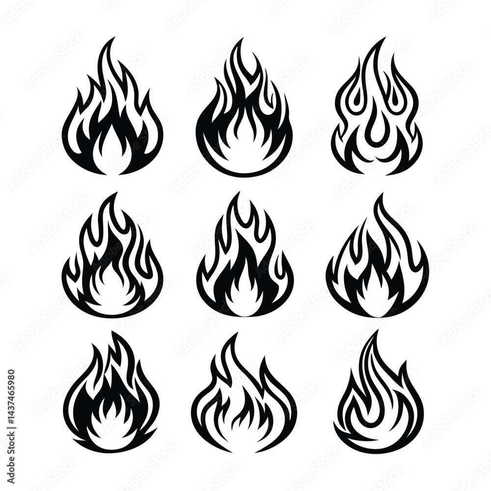 fire flame silhouette icon set fire flame silhouette icon set