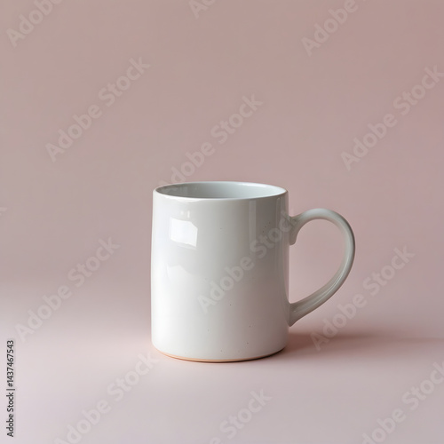 A white mug mockup on a lite pink background