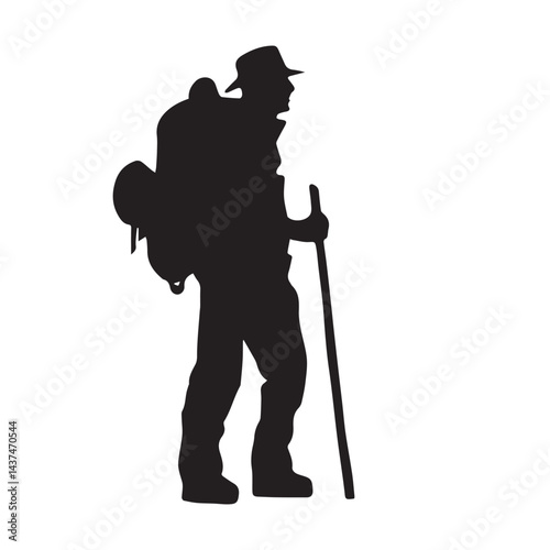mountain climber silhouette traveller with bag in vector art