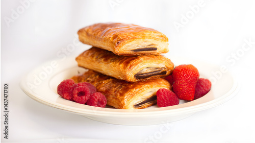 Wallpaper Mural Deliciously Layered Pain au Chocolat with Fresh Berries on a White Plate for Gourmet Dessert Torontodigital.ca