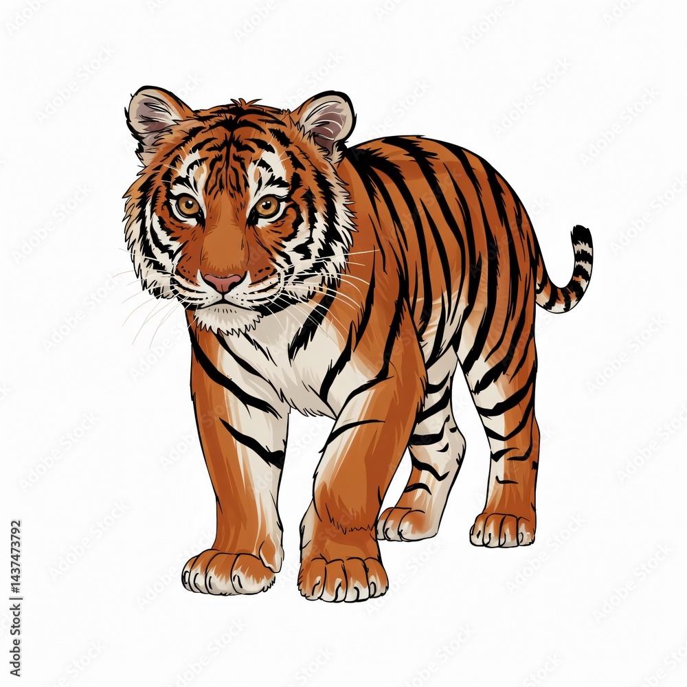 Naklejka premium Vibrant Tiger Artwork High-Quality, Detailed Animal Illustration for Stickers