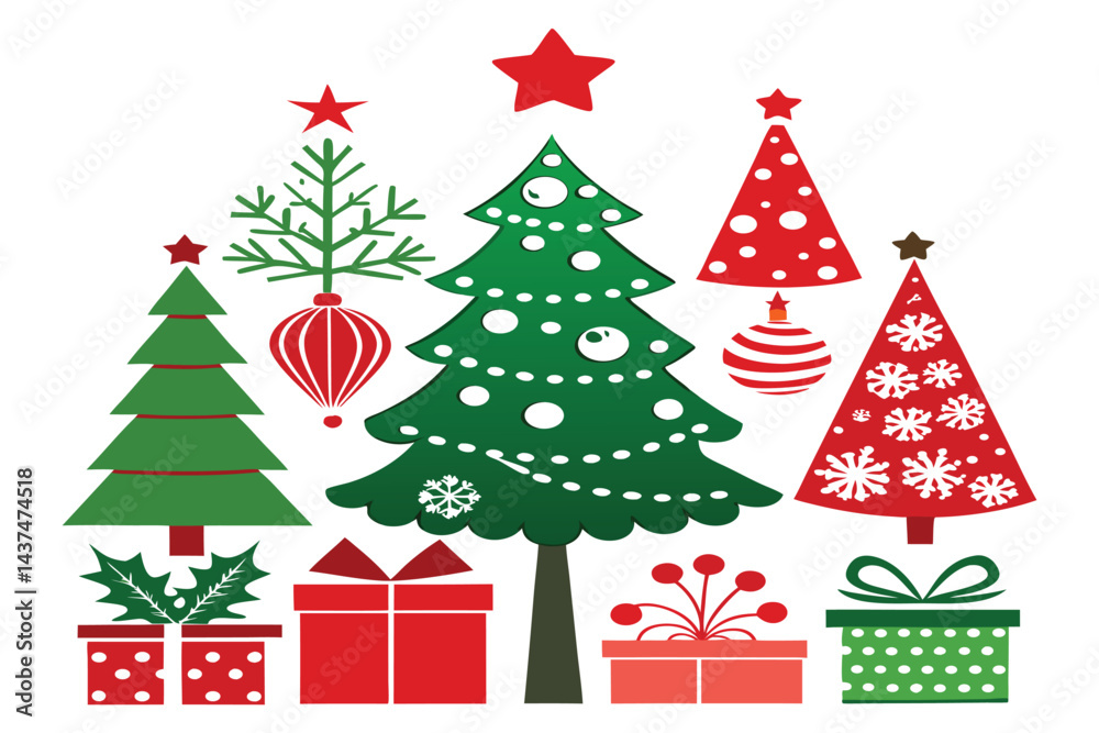 Obraz premium Holiday Christmas Tree Outline Icon Set