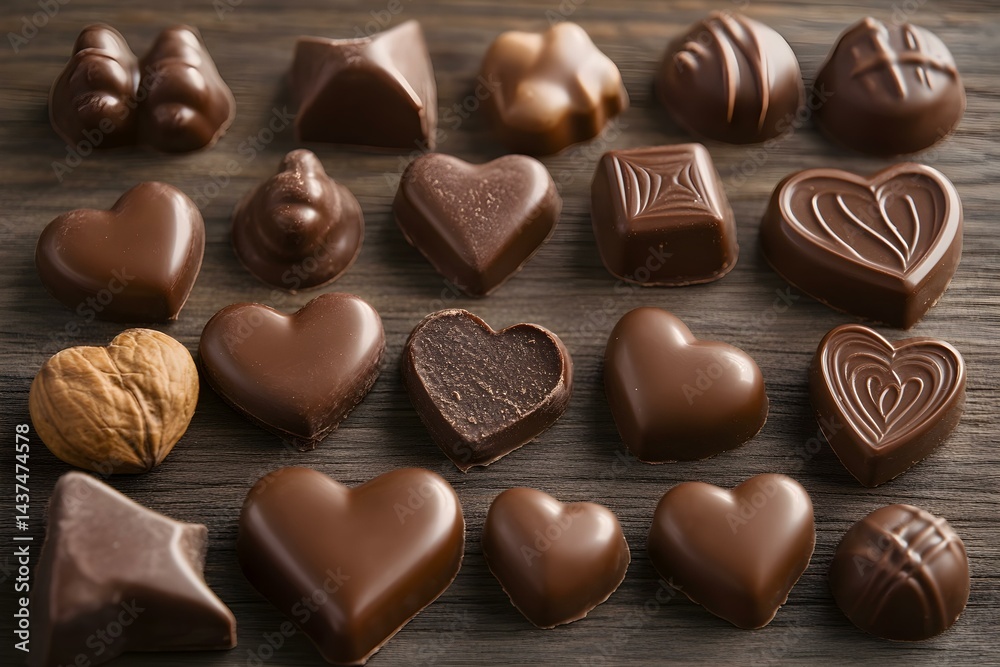 Fototapeta premium Delicious Chocolate Candies and Heart-Shaped Truffles in a Sweet Present Box
