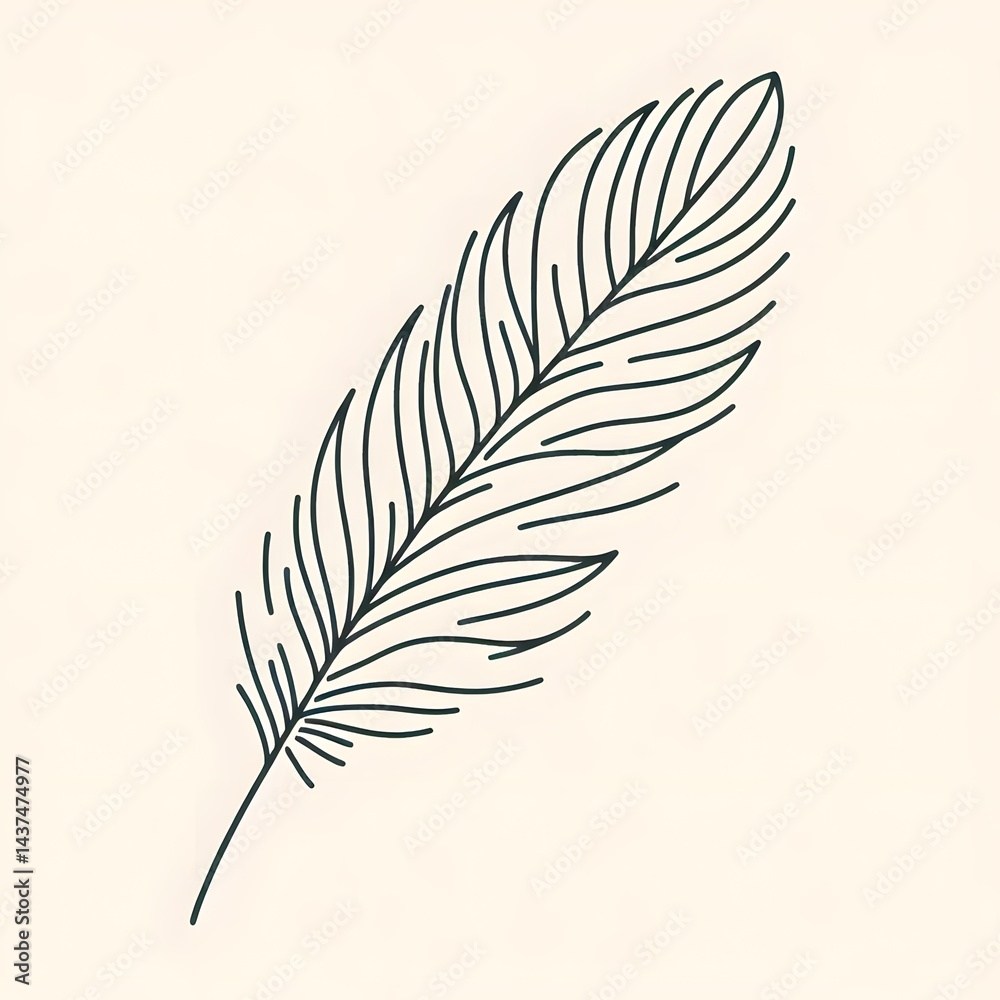 Obraz premium Outline of a Tropical Leaf Illustration on Neutral Background, single line outline 
