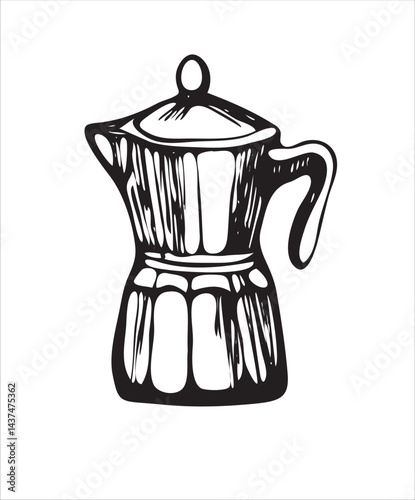 Vector doodles hand drawn coffee objects, coffee utensils, contoured simple doodles, cafeteria, line art vector, geyser, mokka, favorite stickers for coffee shop