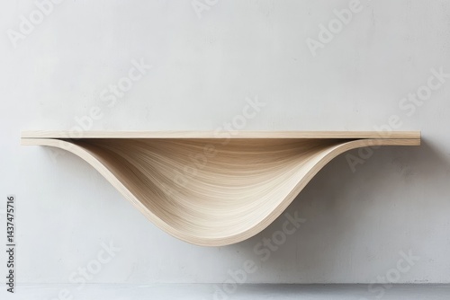 Light wood shelf, curved design photo