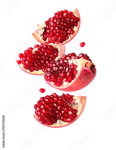 Drifting Segments of Pomegranate on Transparent Background high fidelity 