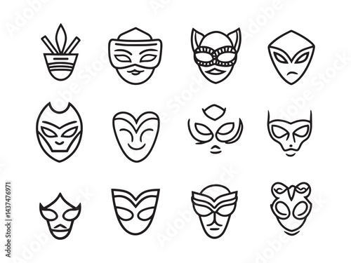 Party Masked Ball line art icon elegant mysterious gathering