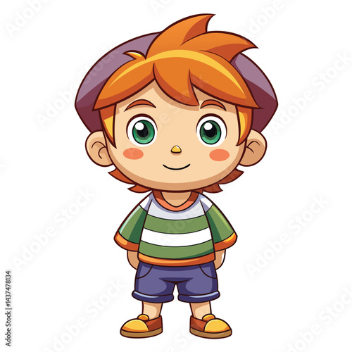 Cartoon boy with striped shirt and cap