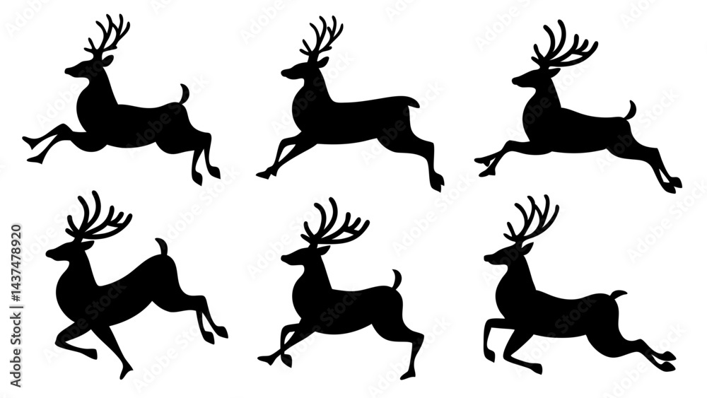 Fototapeta premium set of jumping deer silhouette vector on tranparent background