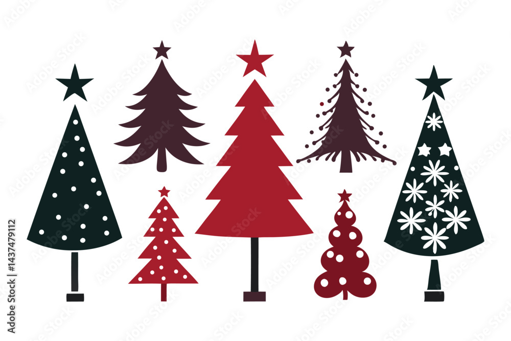 Fototapeta premium Stylized Christmas Tree Icons For Crafts