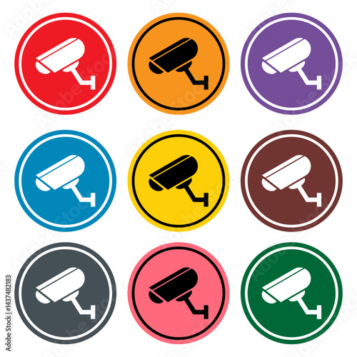 Set of closed circuit television camera icon, CCTV video protection, vector illustration .