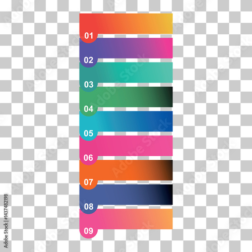 Nine step infographic vertical diagram, business information design, chart vector illustration .