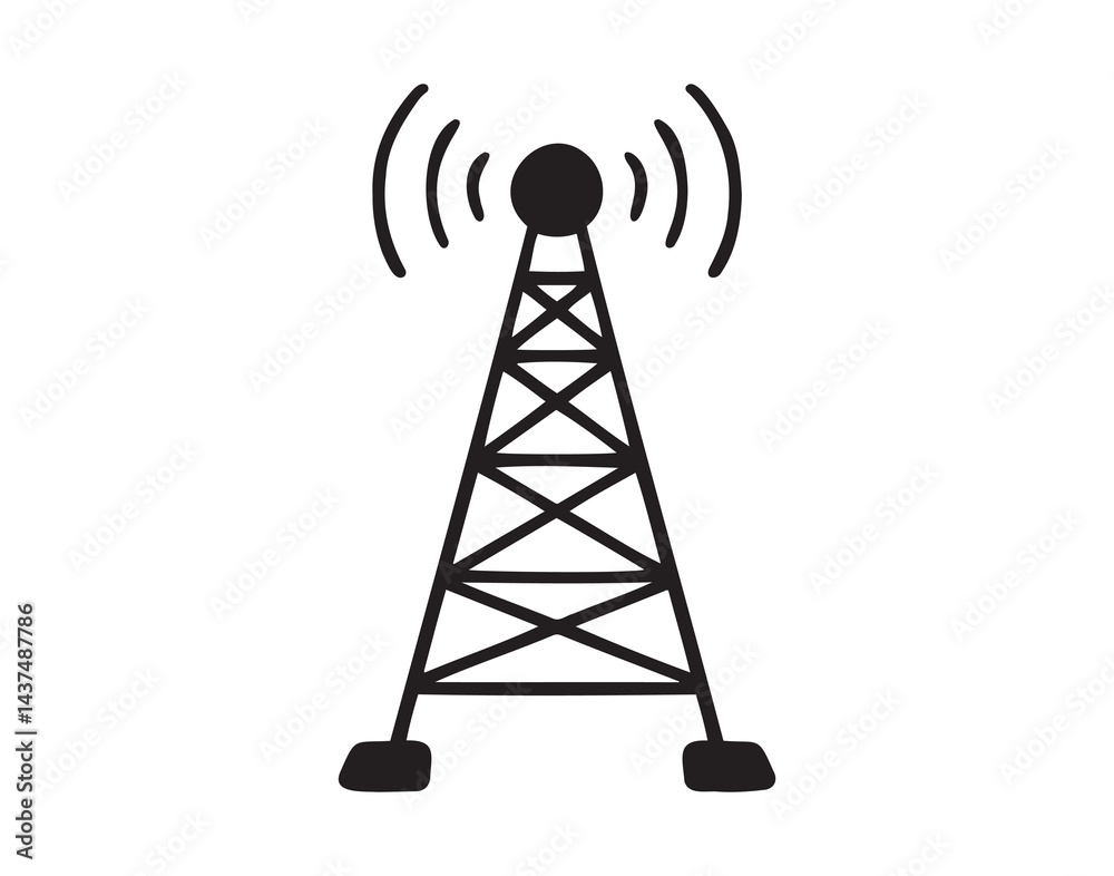 TV tower doodle hand drawn icon. Outline drawing TV tower line clipart symbol