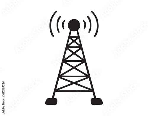 TV tower doodle hand drawn icon. Outline drawing TV tower line clipart symbol