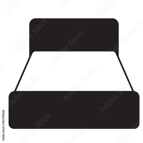 Flat Black Silhouette of Single Mattress Bed Front View – Vector Illustration