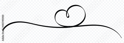 Heart lines. Continuous line drawing of two hearts on transparent background. One line drawing heart. Hand drawn banner for valentine's day. Vector illustrator