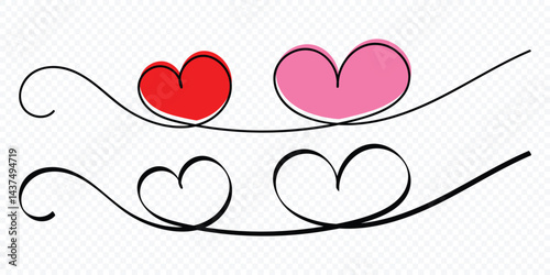 Heart one line drawing symbol of love. Heart line drawing ribbon in vector doodle sketch. Wedding, Valentine day love heart scribble line. Heart continuous one line drawing. Vector illustrator