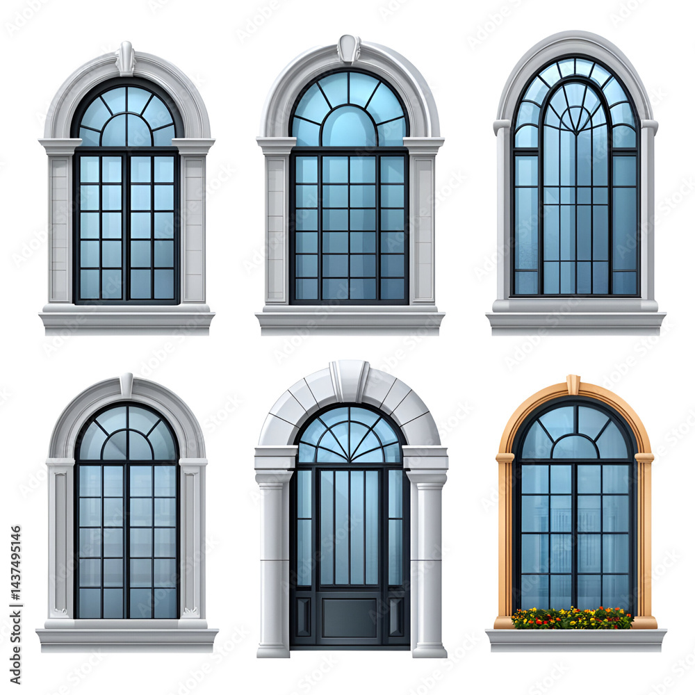 Fototapeta premium Different arched window styles for architecture design