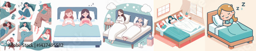 collection of vector images of a woman sleeping