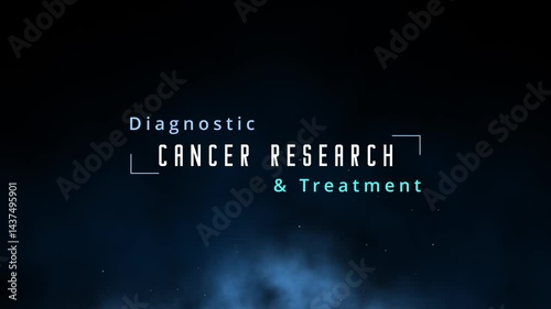 Oncology research animation and cancer research animation word cloud shows diagnostic and treatment of cancer like colonoscopy, immunotherapy and chemotherapy to fight carcinoms or metastasis leukemia