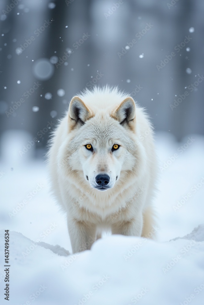 Fototapeta premium White wolf in snowy landscape