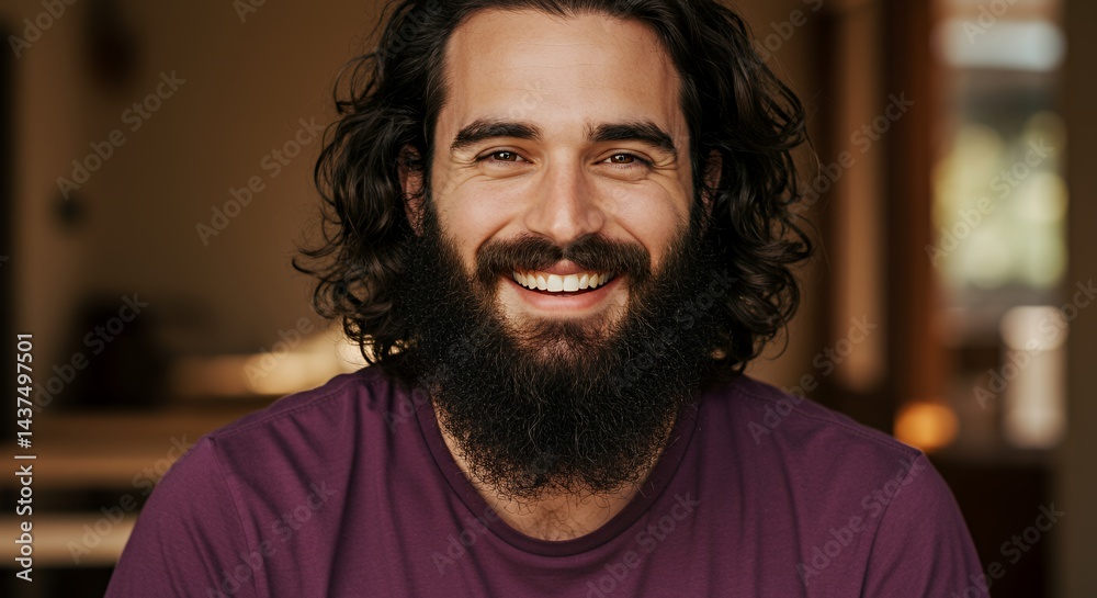 Portrait of a Happy Man with Long Hair and Beard Portrait of a Happy Man with Long Hair and Beard