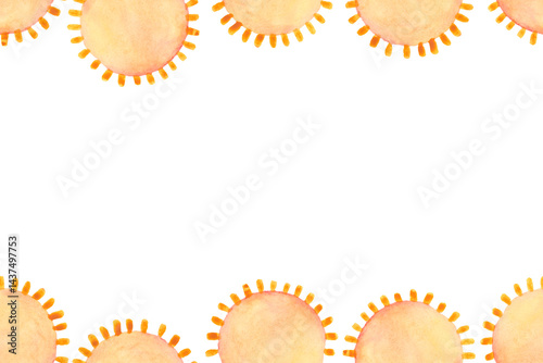 Obraz na płótnie Seamless border of watercolor suns. Summer background for postcards, greetings and invitations w salonie