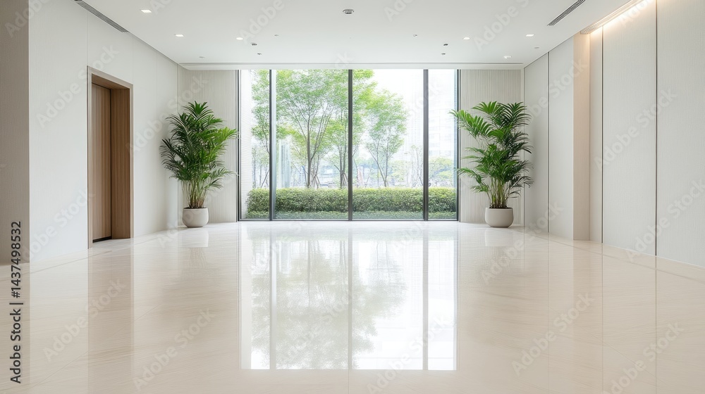 Fototapeta premium Empty modern minimalist interior with large windows