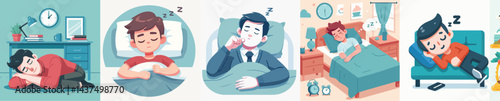 collection of vector images of a man sleeping