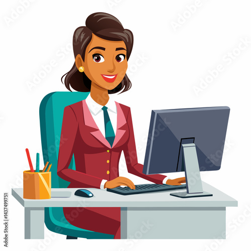 Focused indian female office worker planning meetings and coordinating tasks at modern workspace.