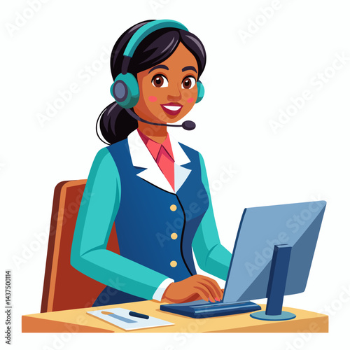 Indian female customer service manager in traditional attire assisting customers via phone. Friendly Indian woman providing support to clients over the phone.