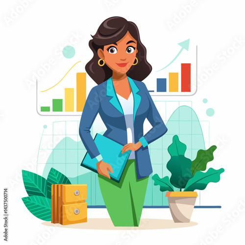 Focused Indian businesswoman developing growth strategy for business success. Indian planner using business analysis tools for company growth plan