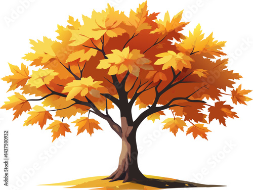 A detailed watercolor of a Sugar Maple (Acer saccharum), with its iconic autumn-colored foliage, isolated on a white background.