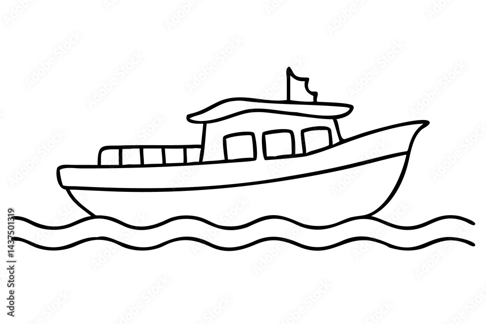 Tour Boat Illustration, Scenic Boat Ride Sketch, Sightseeing Vessel Drawing Tour Boat Illustration, Scenic Boat Ride Sketch, Sightseeing Vessel Drawing