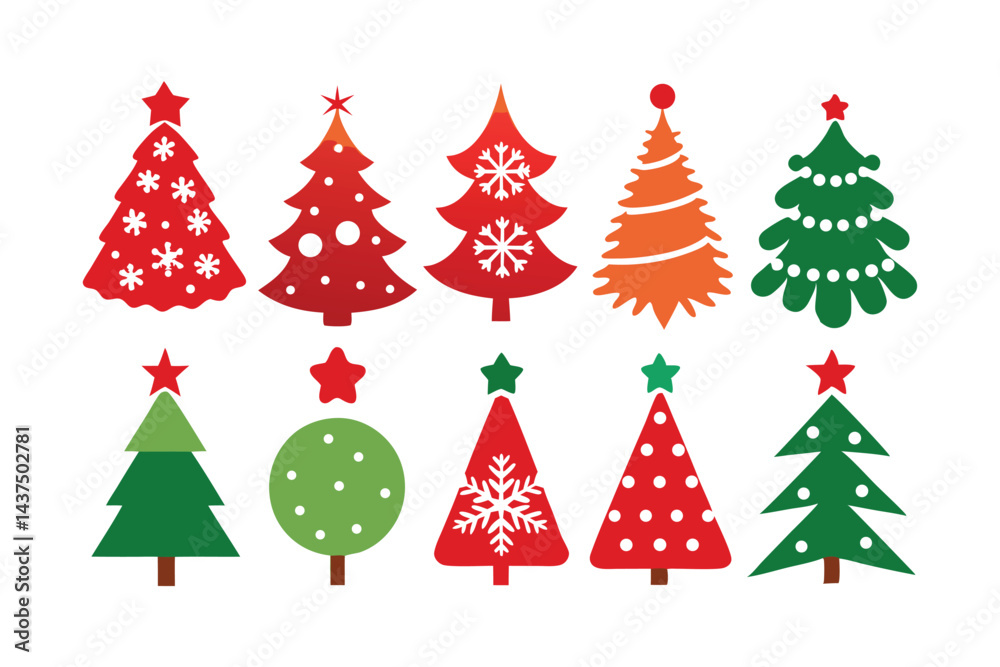 Obraz premium Christmas Tree Outline Icons White Background