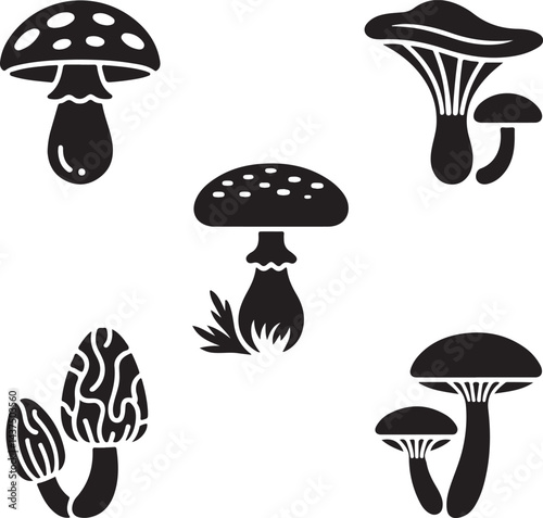 set of mushrooms A set of five distinct mushroom icons