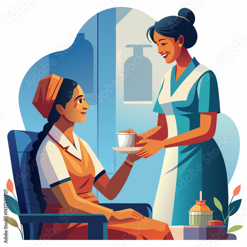 Caring Indian nurse administering medication to a patient in hospital setting