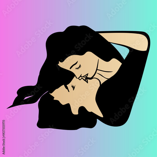 lovers kissing simple vector illustration