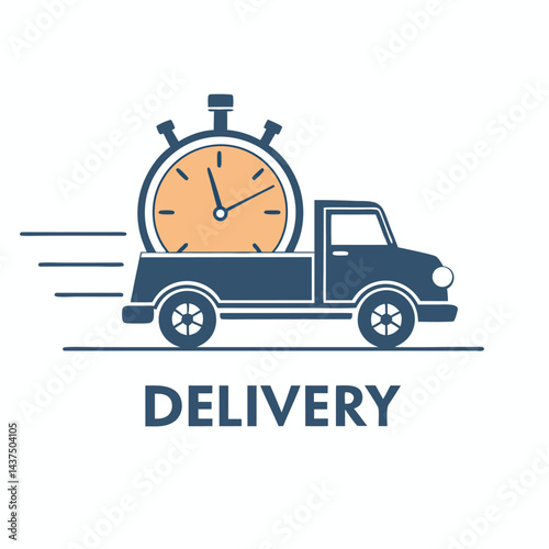 Truck With StopWatch Style ,Flat Icon, Motion Effect, On White Background Icon Style