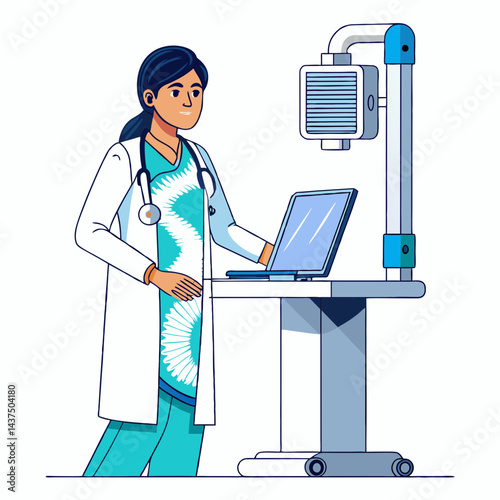 Indian female anesthesiologist setting up anesthesia equipment