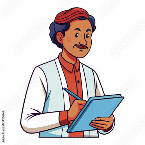 Indian medical student taking notes during rounds, focused on studying