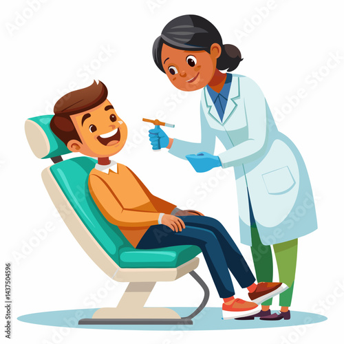  Indian dentist examining patient’s teeth in dental chair, professional Indian dentist in clinic.